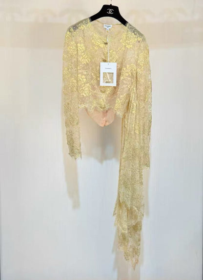 Chanel 20A Beige & Gold Lace Blouse
