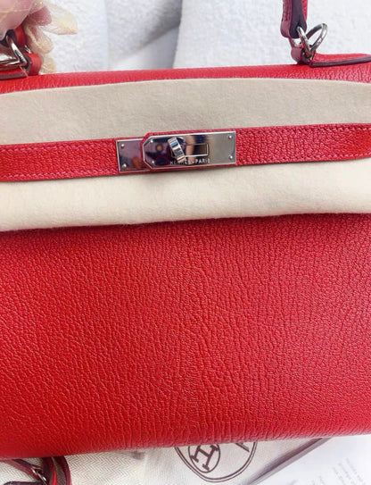 Hermes Kelly 28 Red Togo Leather Palladium Hardware