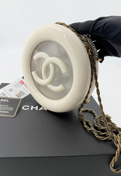 Chanel White Strass and Resin Nautical Wheel Minaudière Bronze Hardware, 2018 Métiers D'art