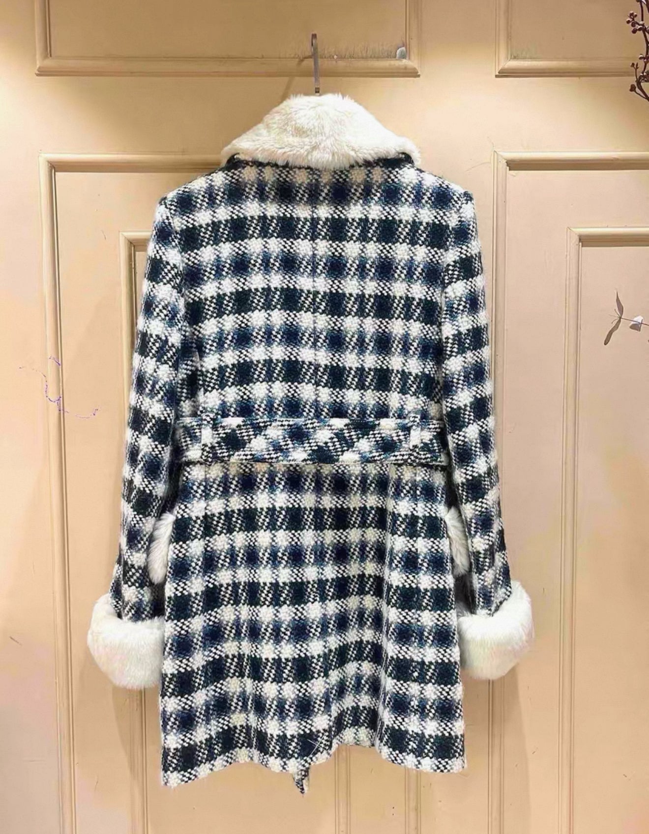 Chanel 2017 white/Blue/Green Check Tweed Coat