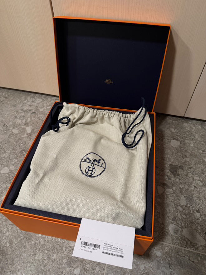 Hermès Kelly 28 Sellier Sesame/Etoupe/Bleu Indigo Veau Epsom Laiton Palladium Hardware