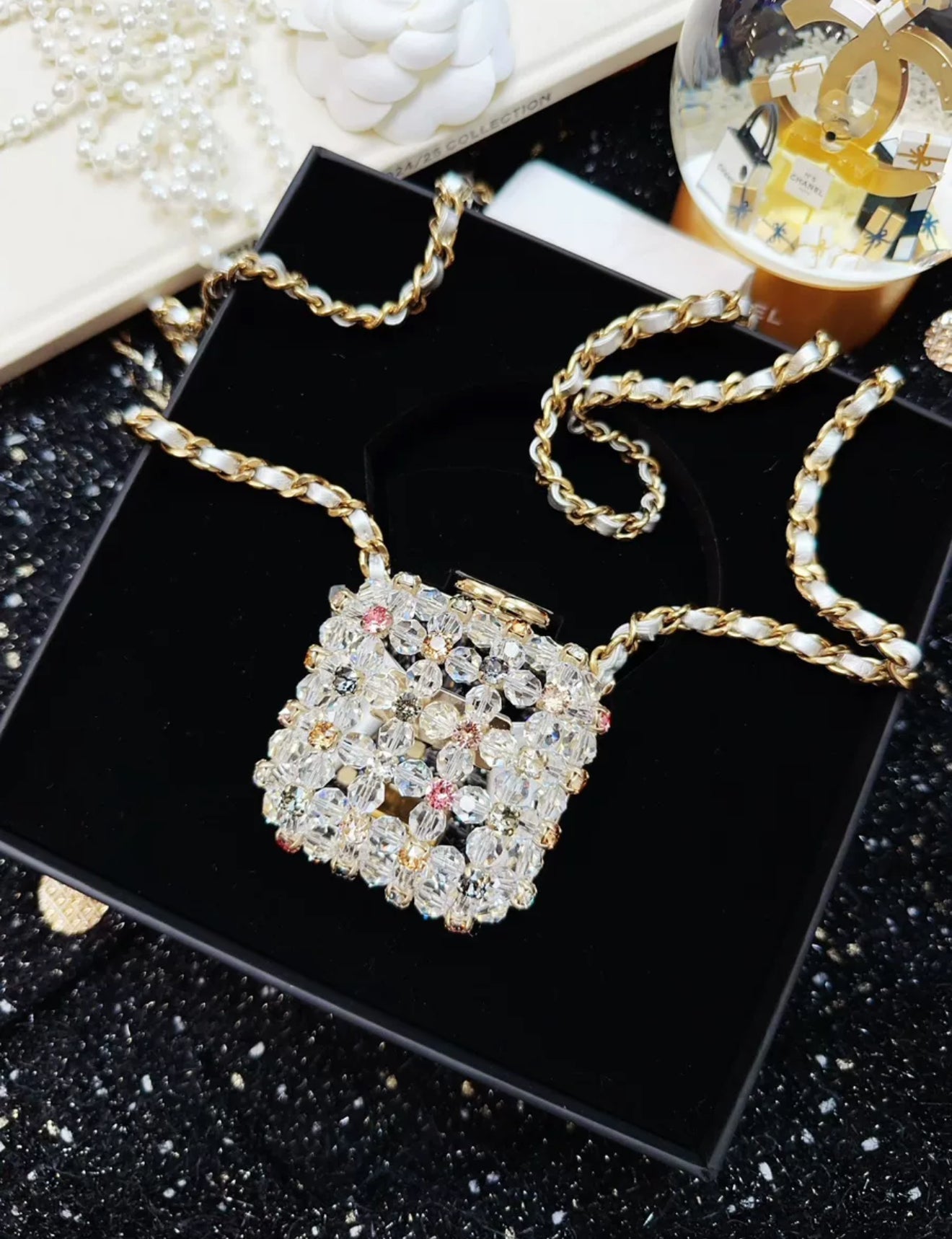 chanel 23C Rainbow Strass, Clear Crystal Embellished Micro Mini CC Evening Bag Gold Hardware