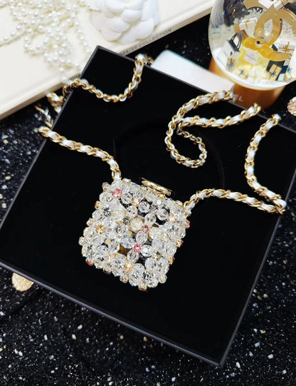 chanel 23C Rainbow Strass, Clear Crystal Embellished Micro Mini CC Evening Bag Gold Hardware