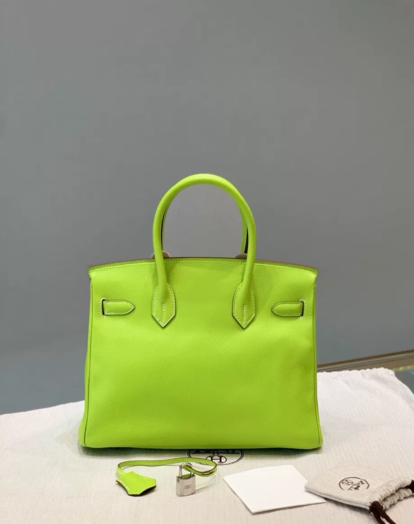 Hermes Birkin bag 30 Anis green Epsom leather Palladium hardware