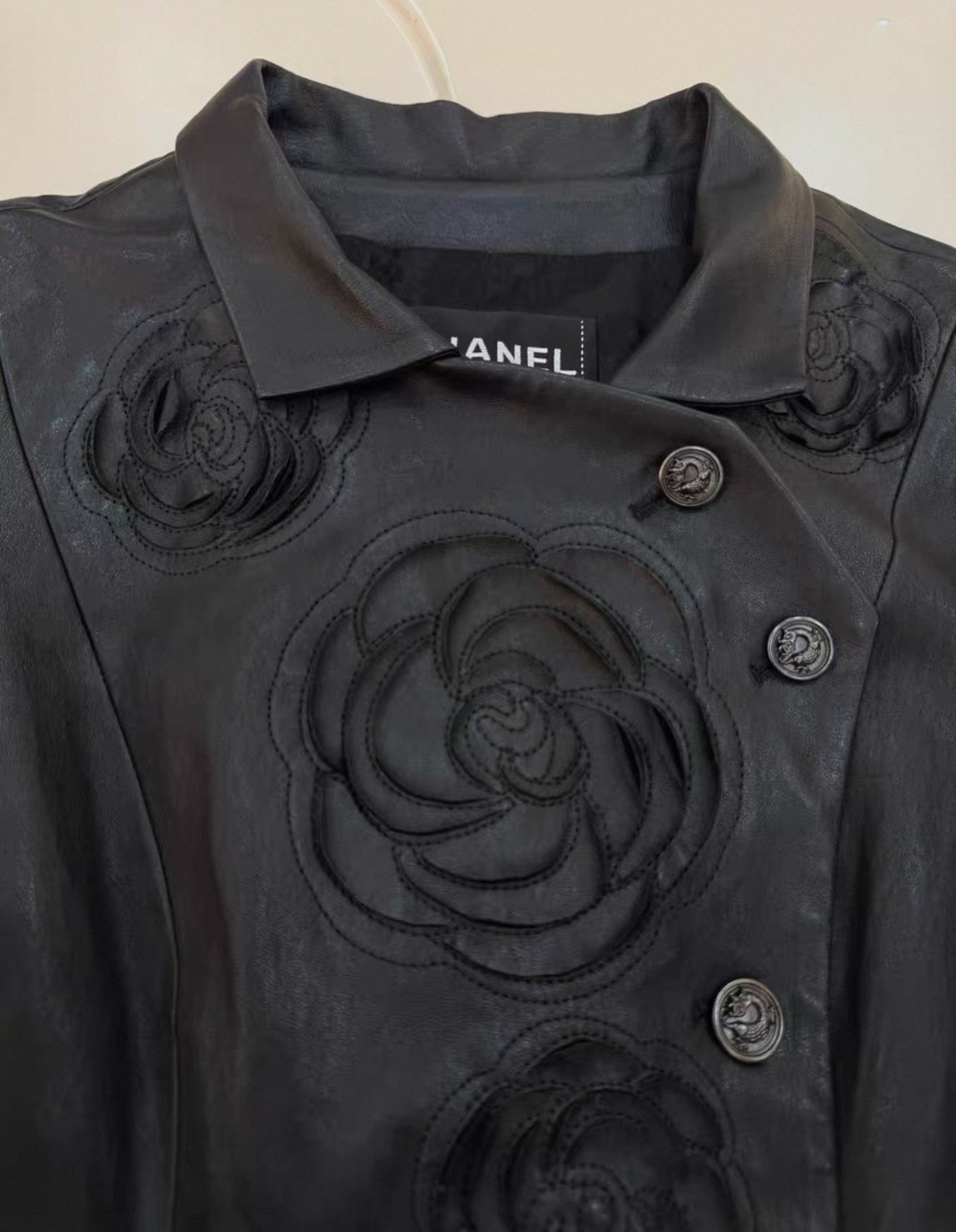 Chanel 10A black Camelia Lambskin  Leather jacket