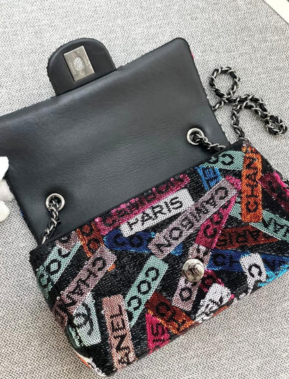 CHANEL 24C RAINBOW GLITTER-SEQUIN MINI FLAP BAG