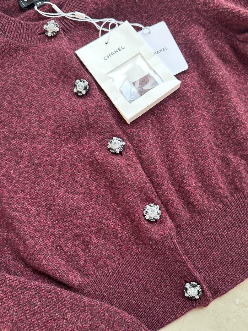 Chanel 24A Burgundy Knit Cardigan