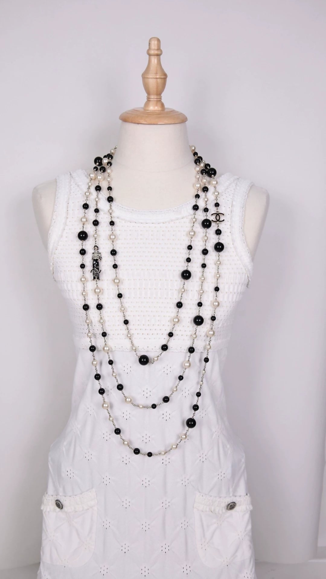 Pearl Enamel Coco Chanel Three-Layer Long Necklace