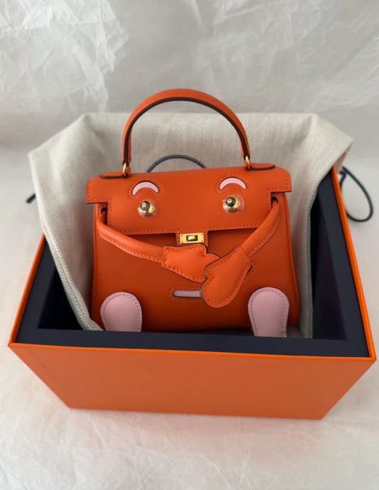 Hermes kelly doll Orange Rose Sakura Swift leather with Gold Hardware
