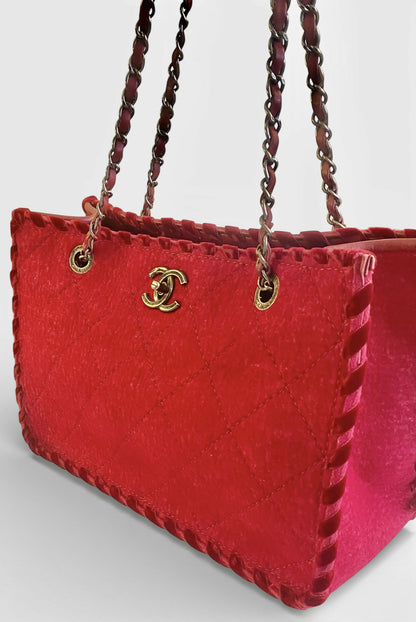 Chanel 13A Edinburgh Red Medium Felt Wool Quilted Timeless Shopping Tote Bag