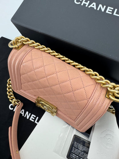Chanel Boy Mini Bag in peach pink with gold hardware