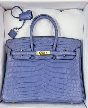Hermes Birkin 25 blue Brighton matte niloticus gold hardware
