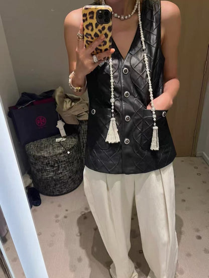Chanel 22S Black Leather Vest F42