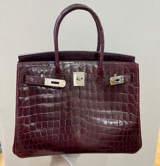 Hermes Birkin 30 Bordeaux shiny nilo palladium hardware