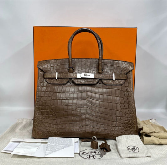 Hermes Birkin 35 Brown Matte crocodile leather palladium hardware