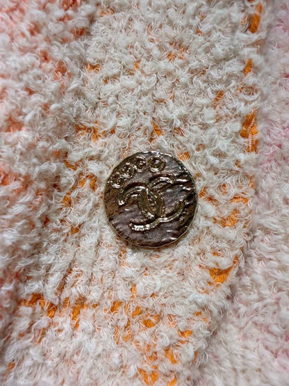 Chanel 25M orange-pink plaid color-blocked knit cardigan