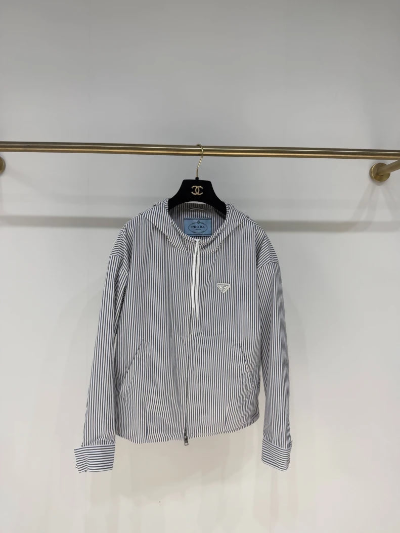 Prada Spring/Summer 2025 Hooded Striped Jacket with Triangle Logo