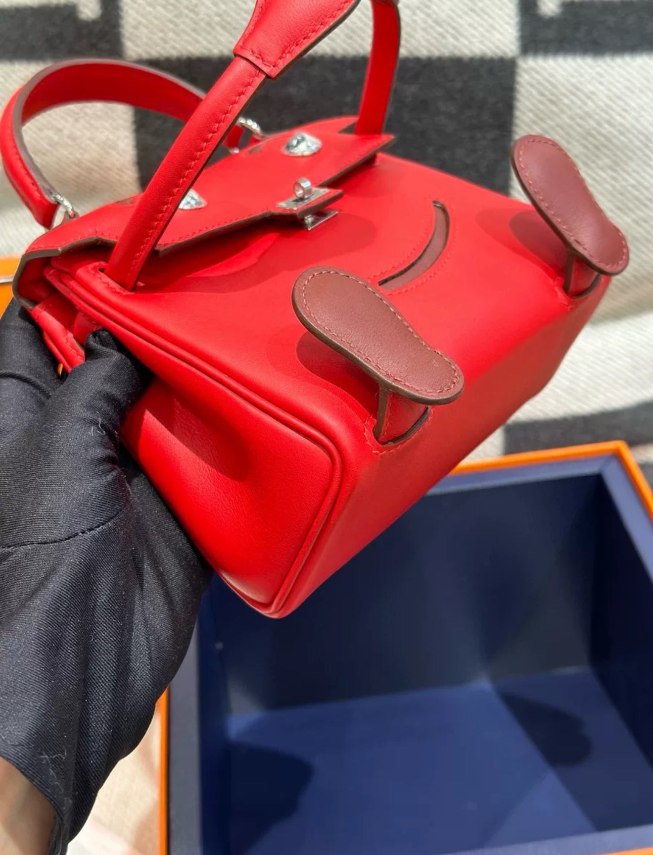 Hermes kelly doll Red Swift leather with Palladium Hardware