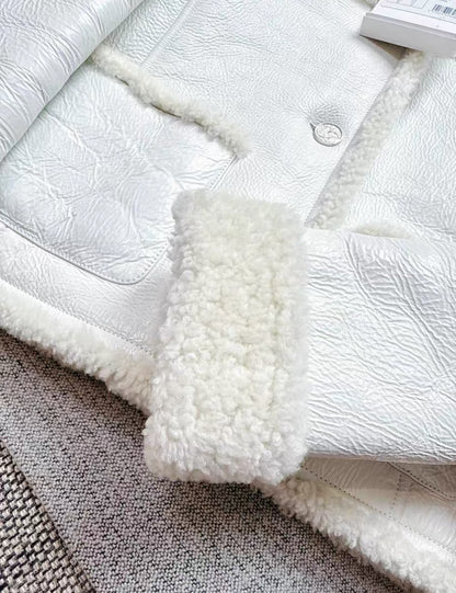 Chanel 21B white ecru shearling jacket