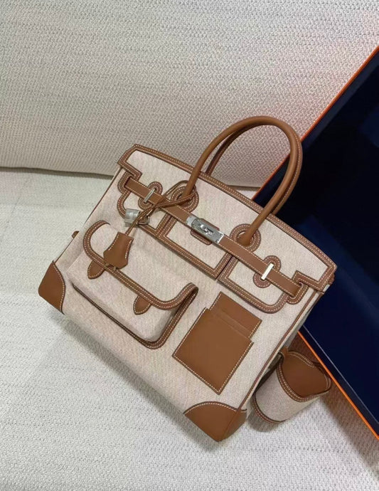 Hermes Birkin 35 Cargo Toile Gold Swift Leather Palladium Hardware
