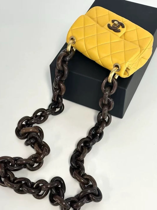 Chanel 23A Wooden Chain Amber Yellow Mini Bag