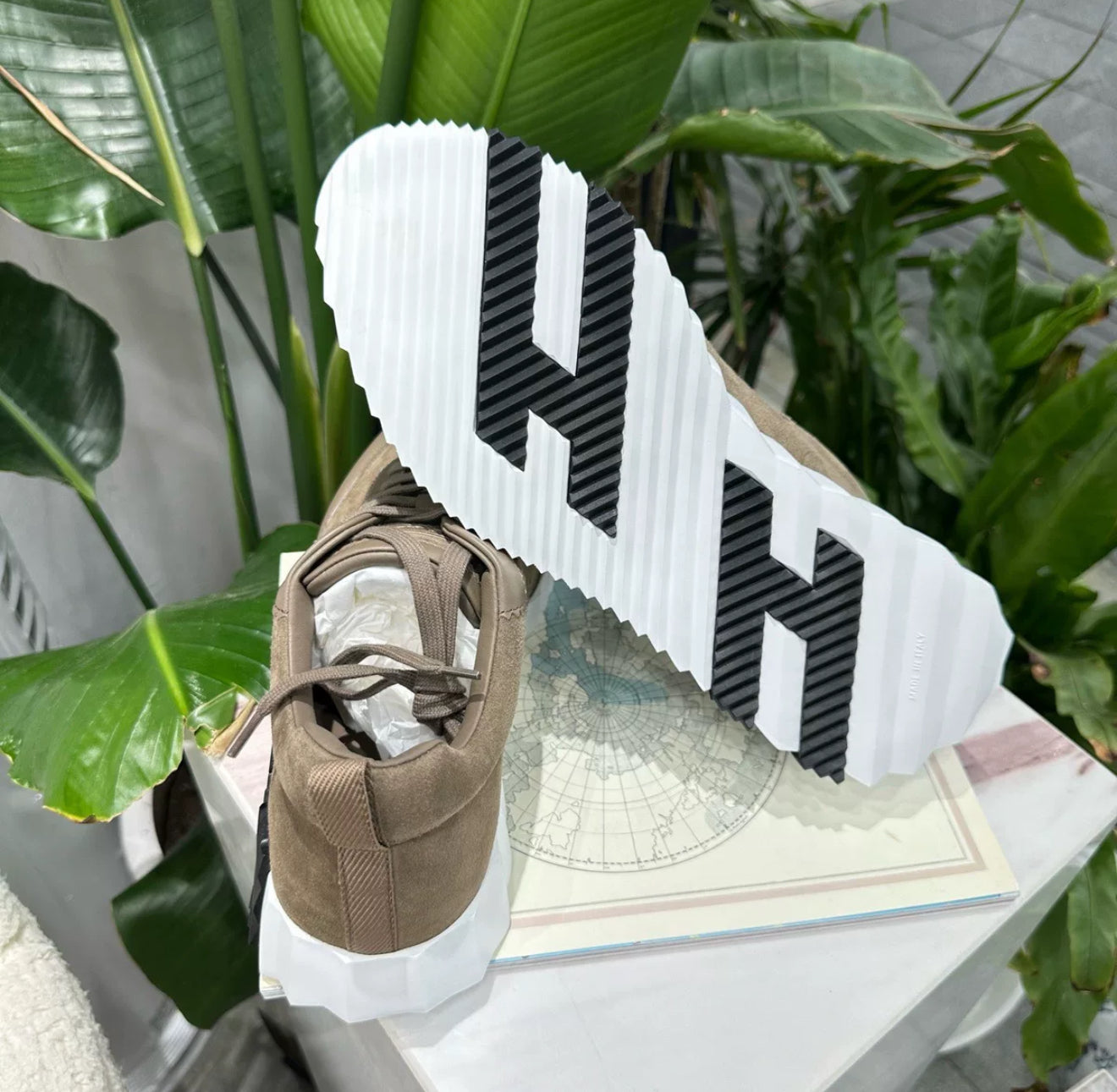 Hermes Men's Etoupe Suede Brume Bouncing 42 Sneaker