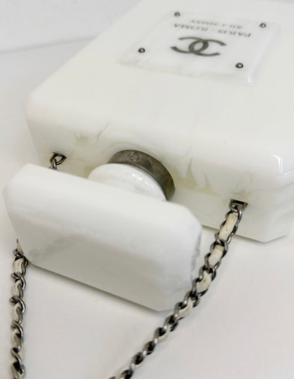 Chanel 2016 Paris-Rome White Marble No 5 Perfume Bottle Minaudiere Clutch