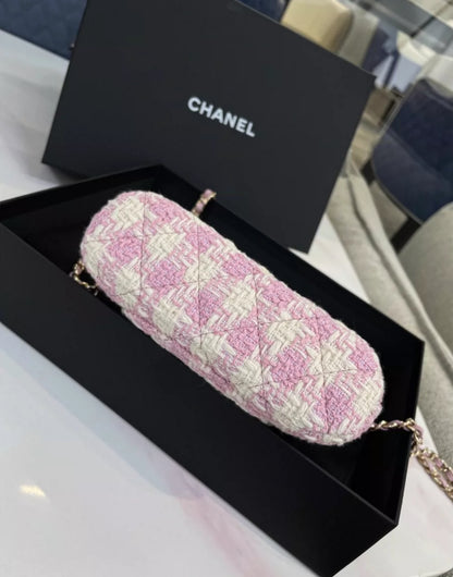 Chanel 24k pink tweed shell chain bag