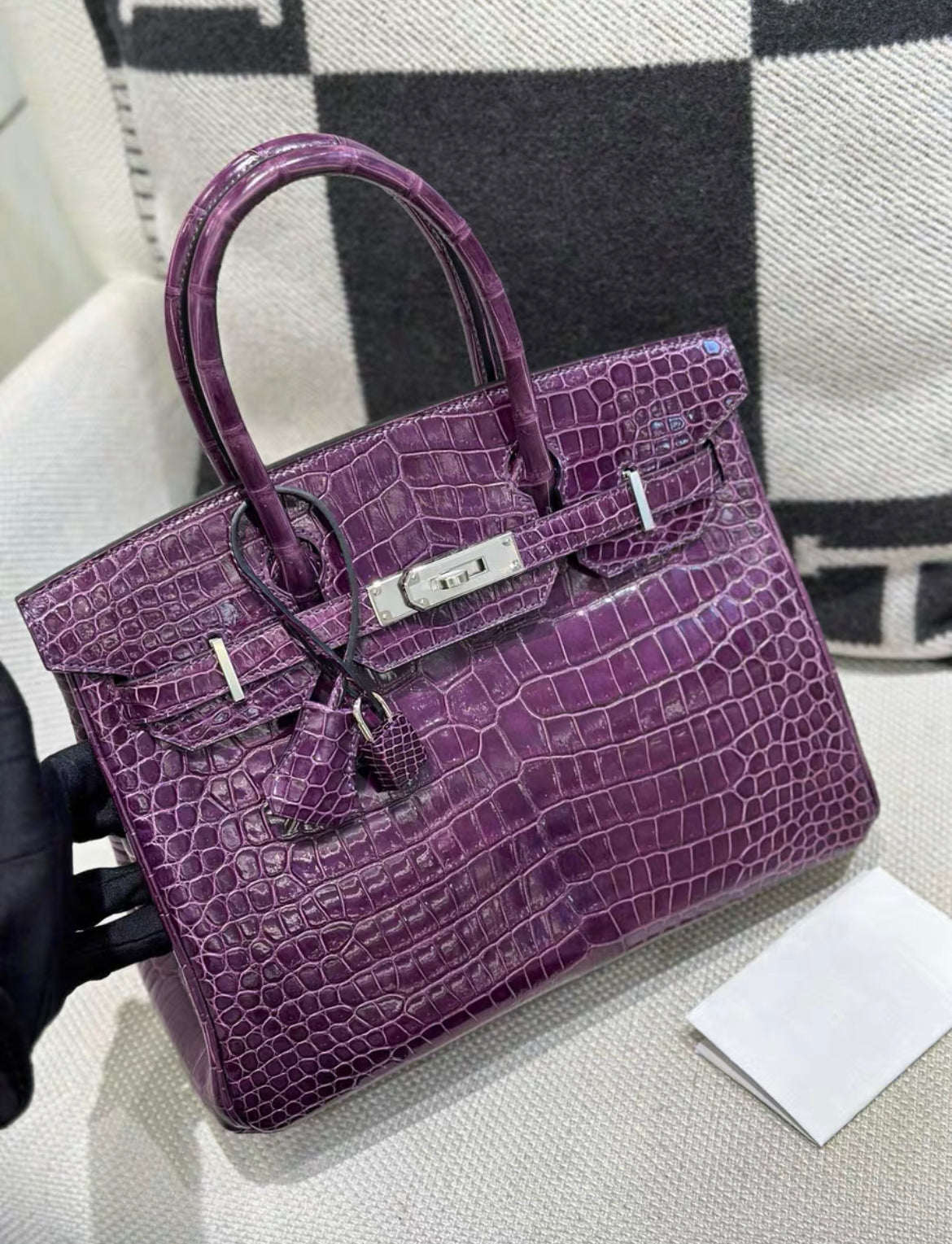 HERMES BIRKIN 30 SHINY AMETHYST POROSUS CROCODILE  WITH PALLADIUM HARDWARE