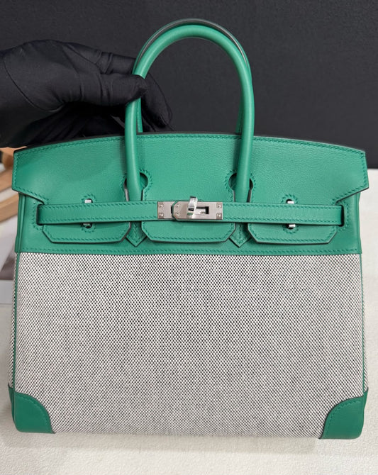 Hermes Birkin 25 toile vert vertigo palladium hardware