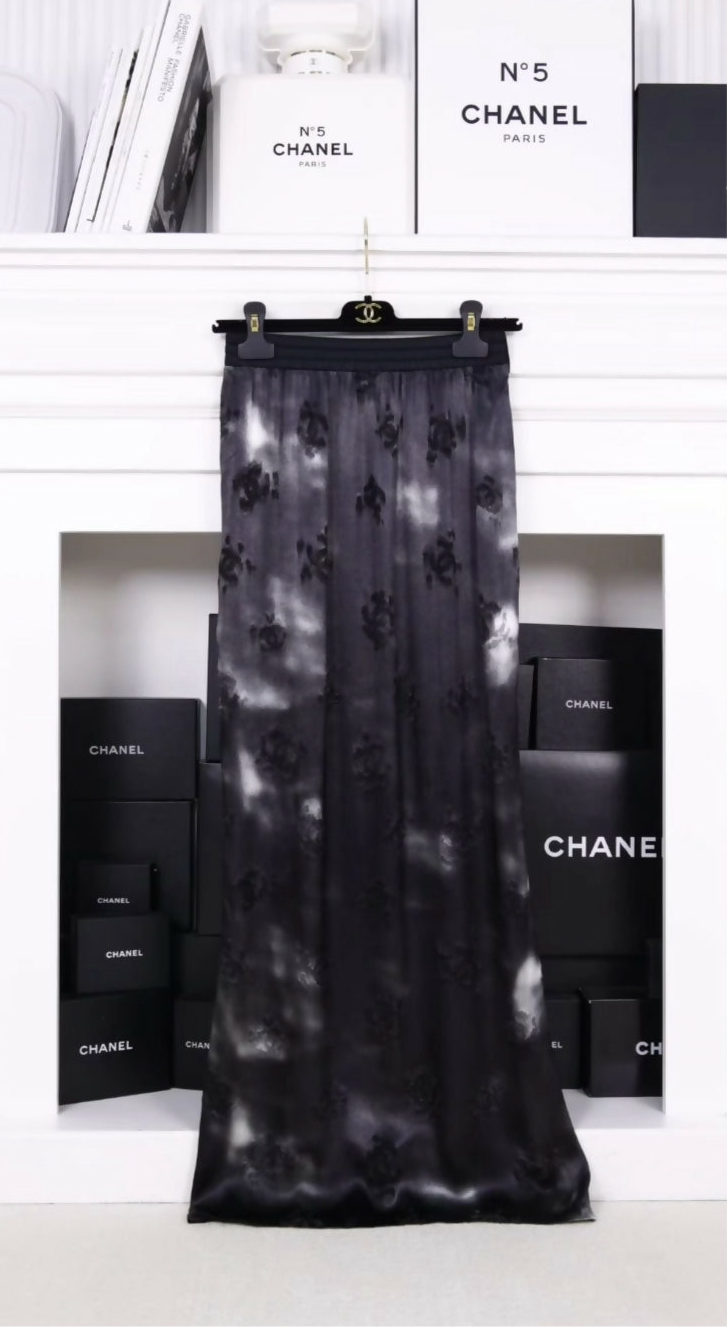 Chanel 22A Black Silk Skirt