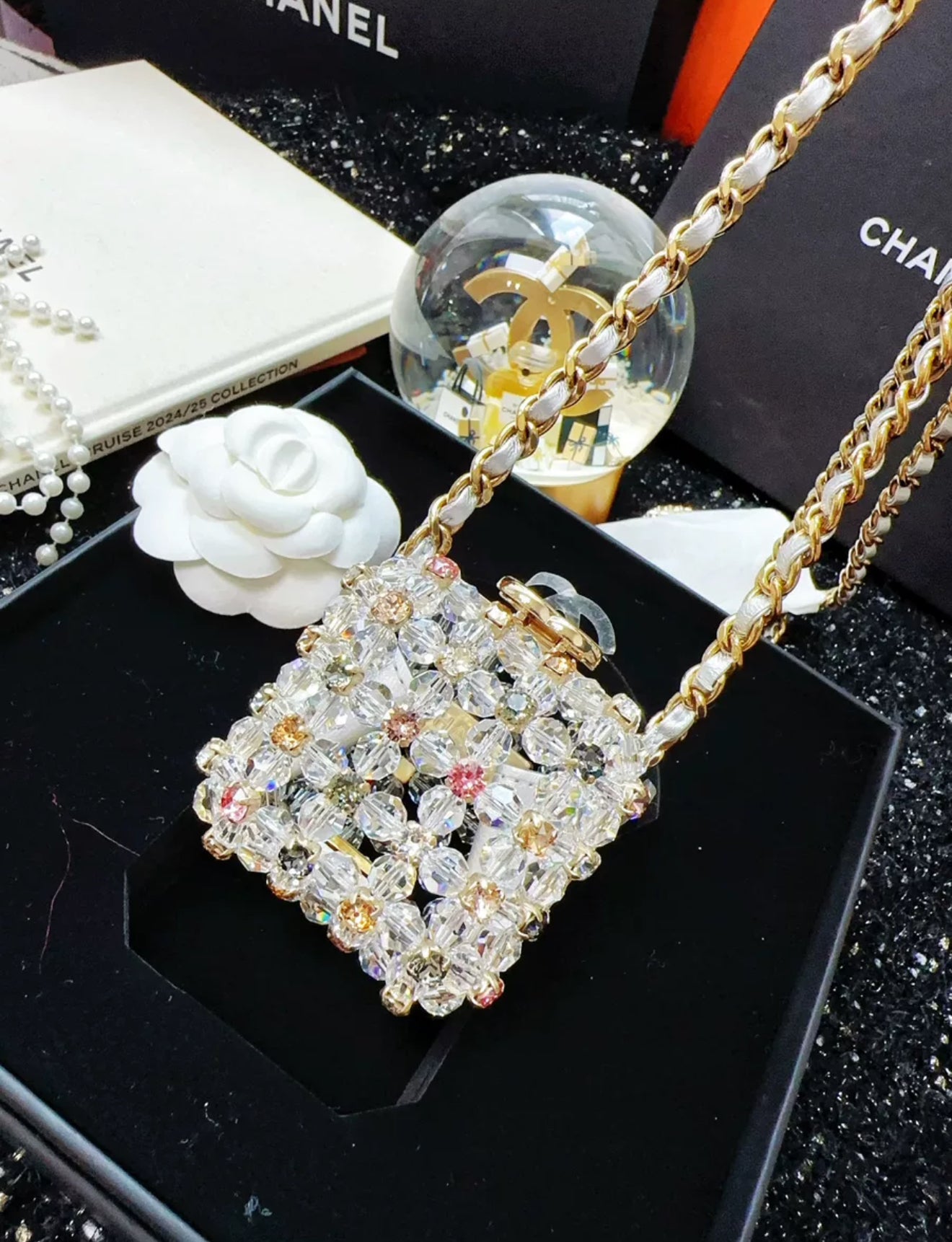 chanel 23C Rainbow Strass, Clear Crystal Embellished Micro Mini CC Evening Bag Gold Hardware