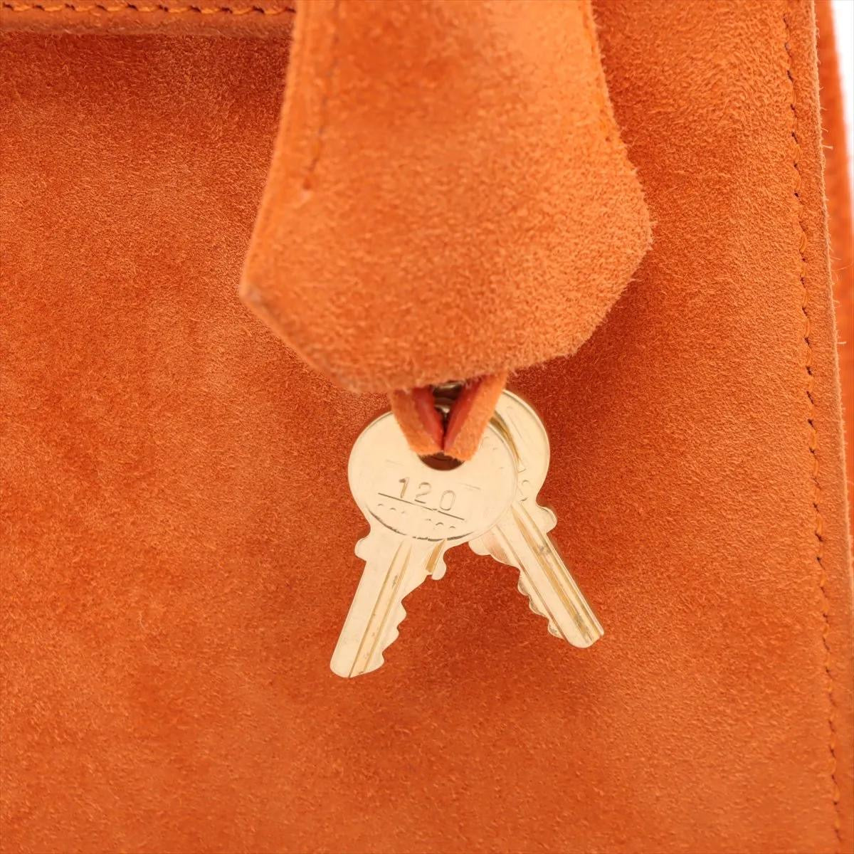 Hermes Kelly 25 Orange Doblis Suede Leather Gold Hardware