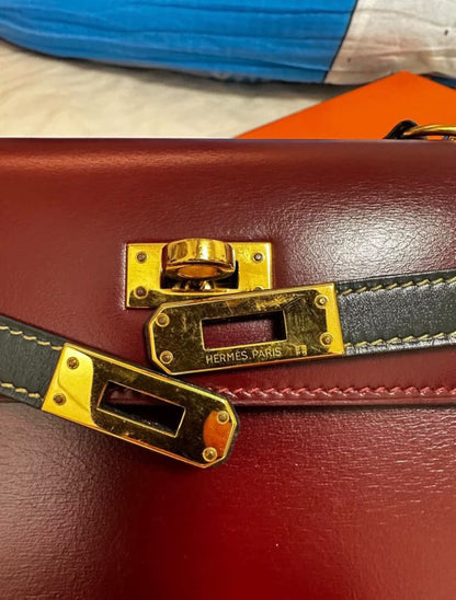 HERMES 80s KELLY 20 two Color’s Burgundy & Black Box Calf leather