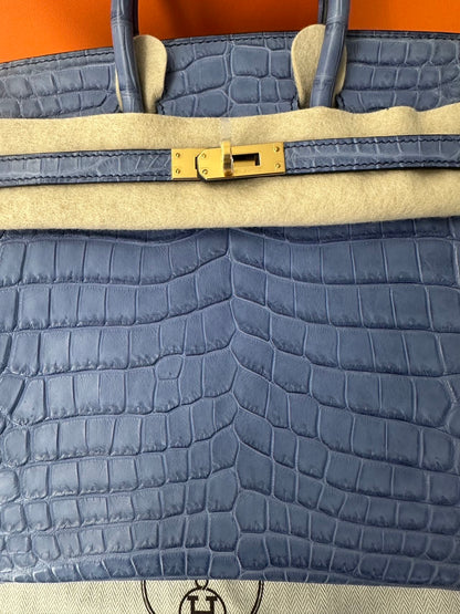 Hermes Birkin 25 blue Brighton matte niloticus Crocodile leather gold hardware