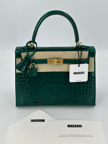 Hermes kelly 25 vert emerald shiny alligator gold hardware