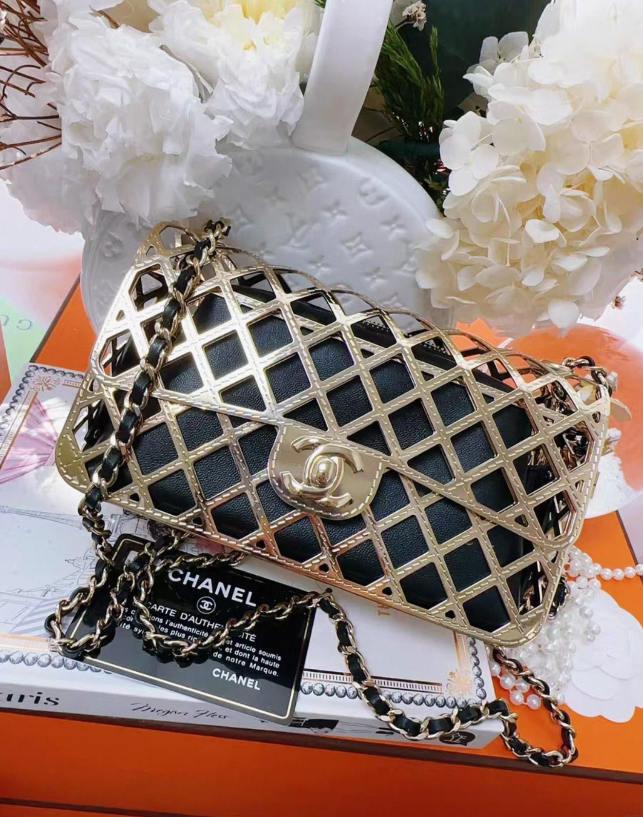 Chanel 21s Gold Metallic Quilted Large Box Crossbody bag
