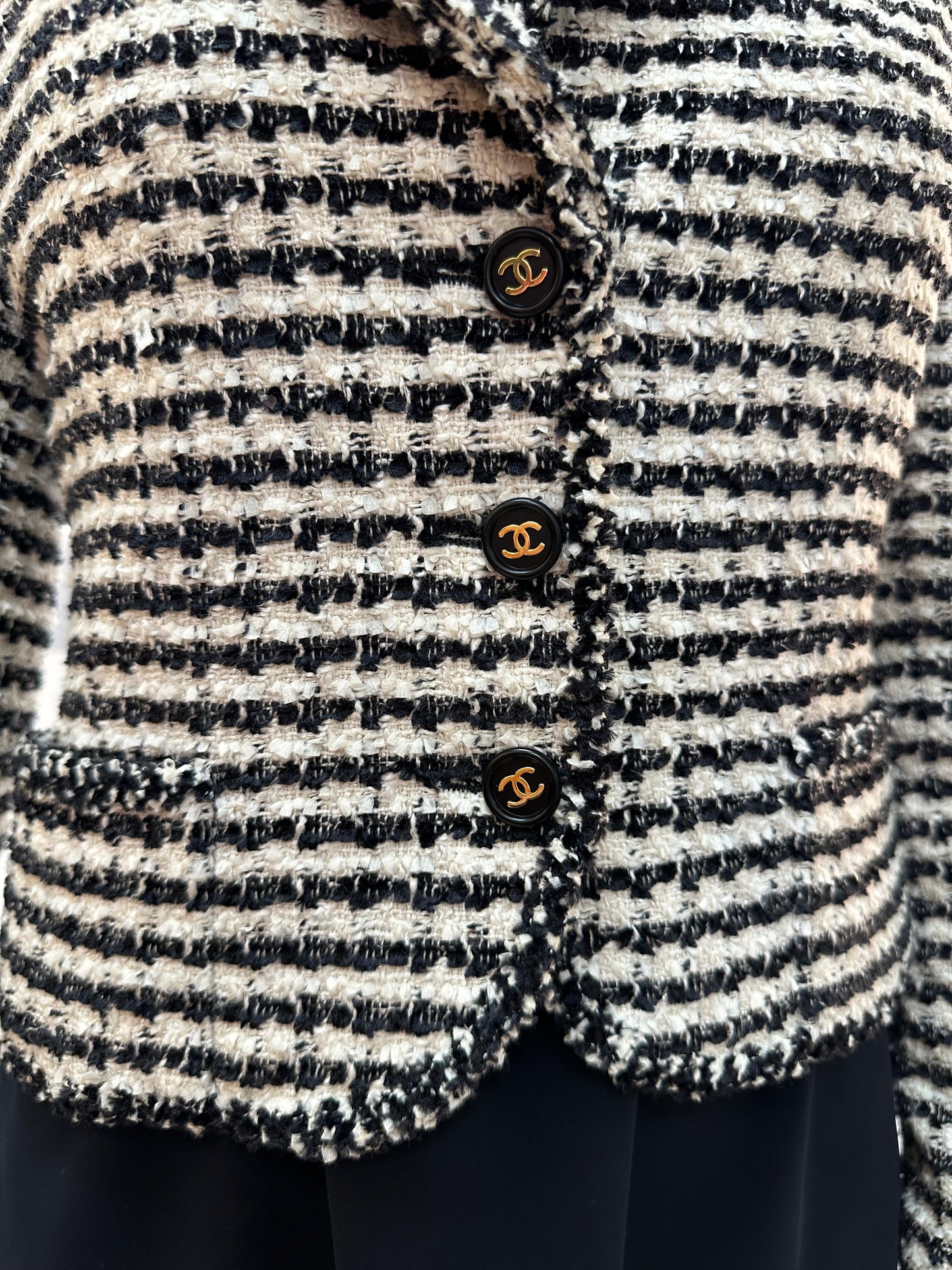 CHANEL Chidori Pattern Coco Button Tweed Jacket