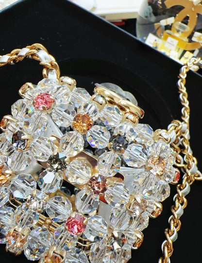 chanel 23C Rainbow Strass, Clear Crystal Embellished Micro Mini CC Evening Bag Gold Hardware