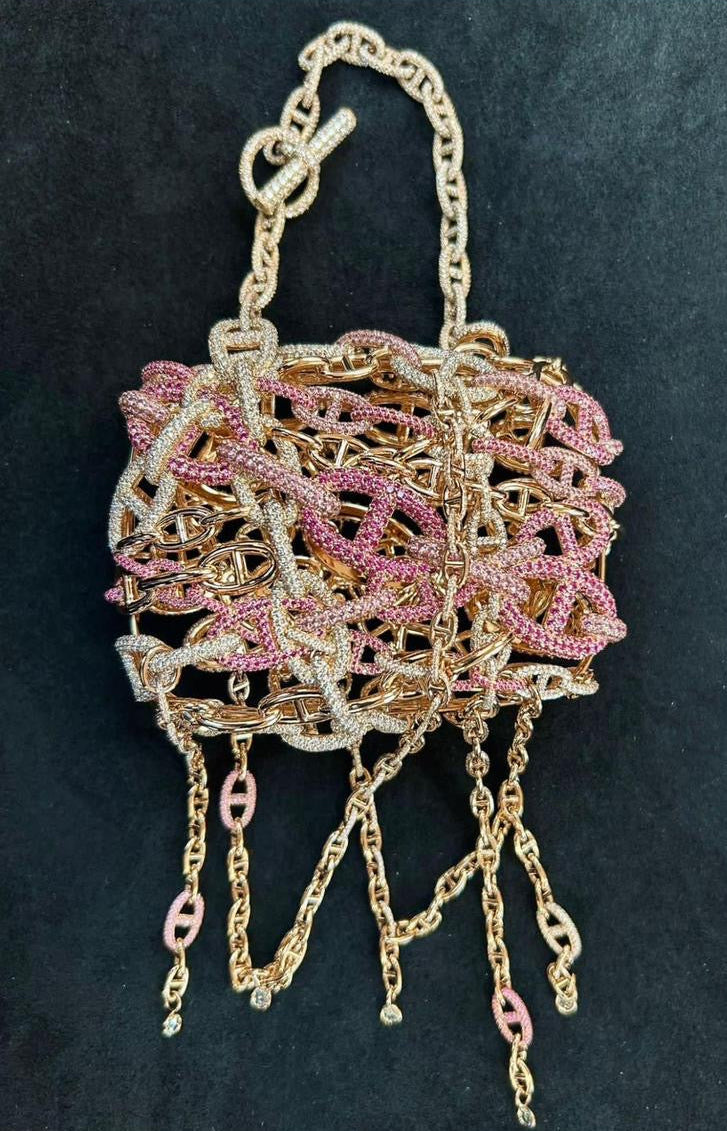 Hermès Sac Bijou chaîne d’ancre in rose gold, diamonds and pink sapphires