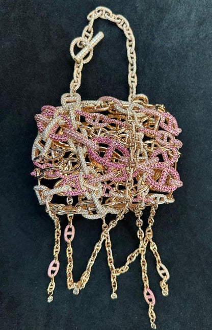 Hermès Sac Bijou chaîne d’ancre in rose gold, diamonds and pink sapphires