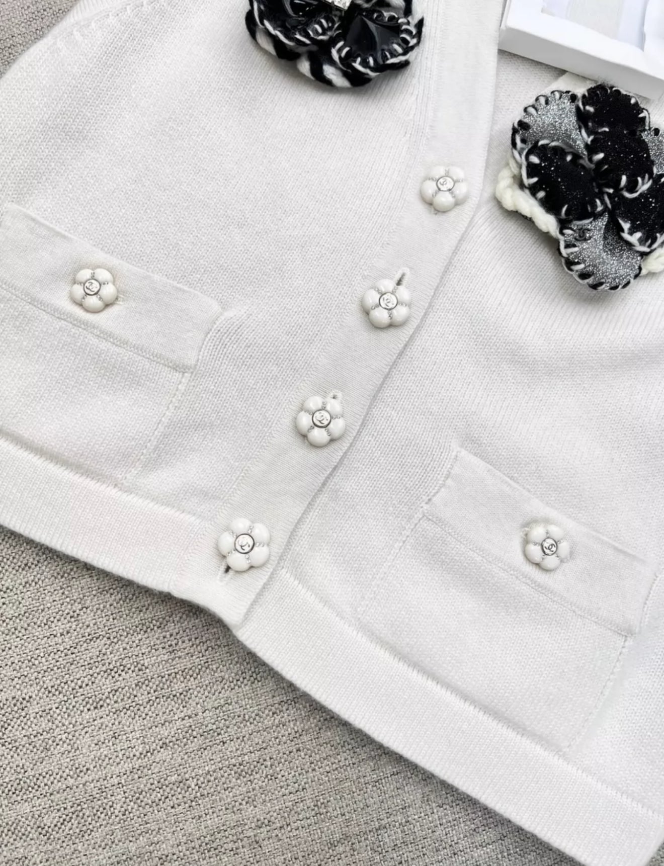 Chanel 23k white camellia cashmere vest