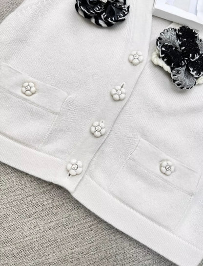 Chanel 23k white camellia cashmere vest