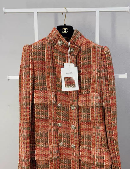Chanel 21A Red, Orange, Green & Black tweed coat