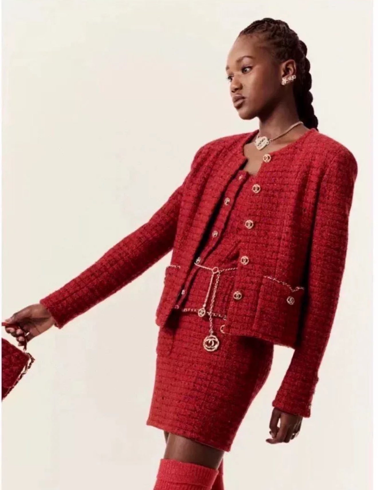 Chanel 23B Red Tweed Skirt size 36