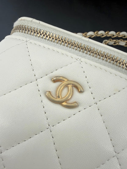 Chanel ecru mini vanity case gold chain hardware