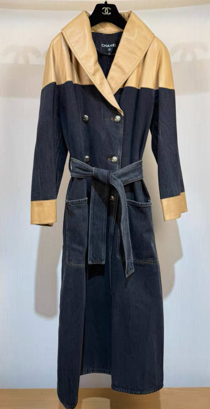 Chanel 19K Brown leather & denim trench coat