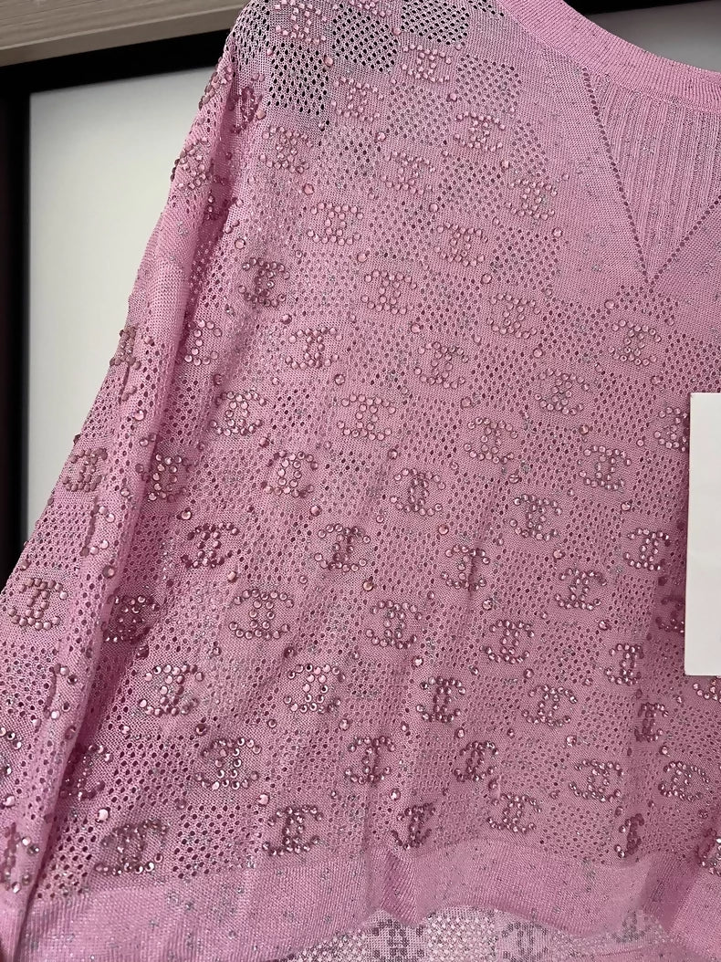 Chanel 23C pink rhinestone crop top