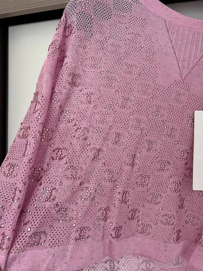 Chanel 23C pink rhinestone crop top