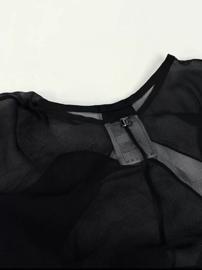 Chanel 23S Black Silk Long Cape